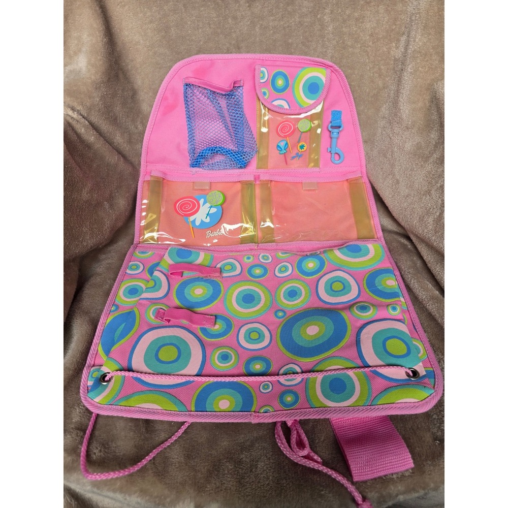 Vintage Barbie Pink Travel Organizer Car Seat Activity Bag Y2K Candy Swirls